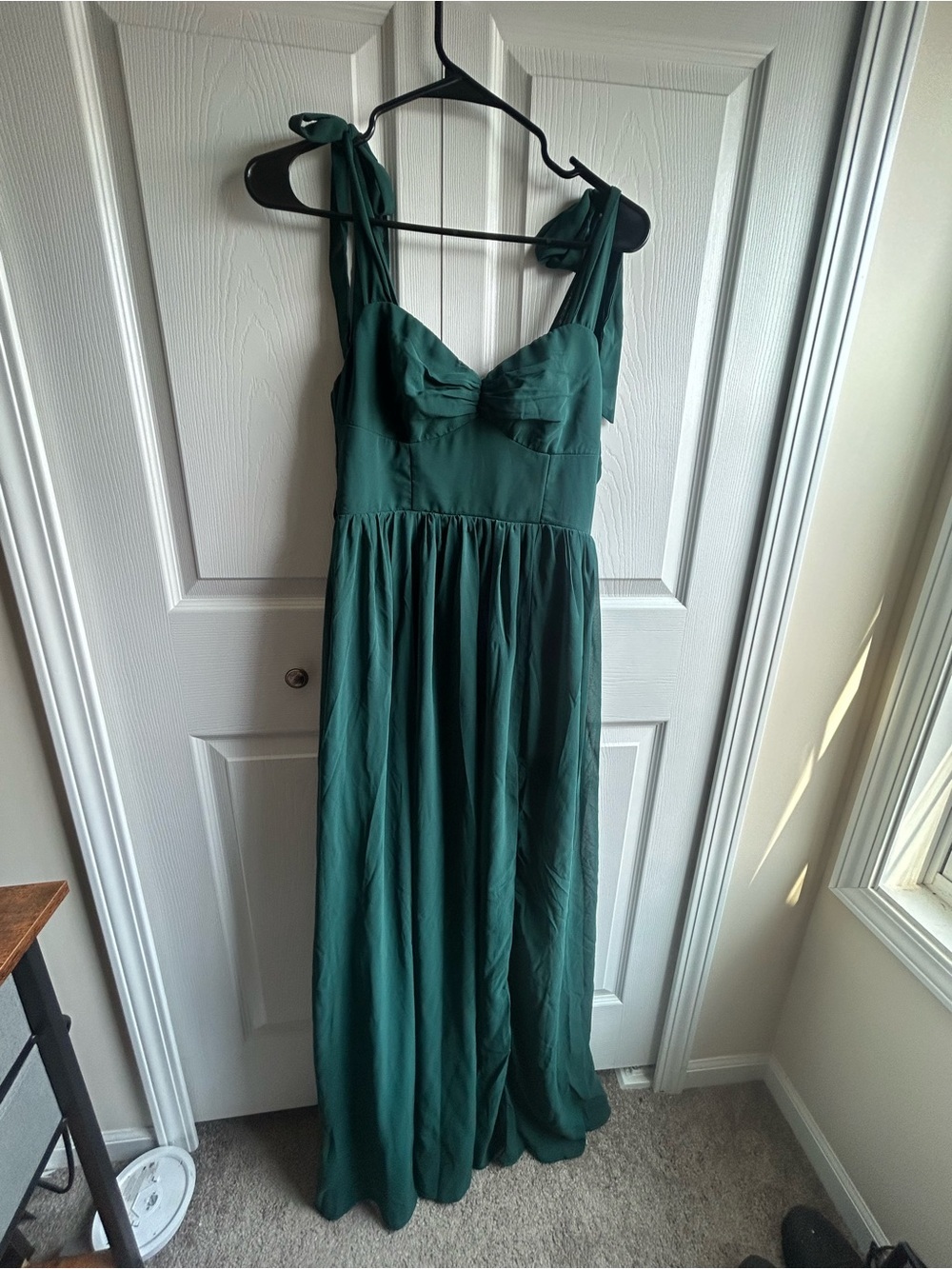Lulus Dark Green Tie-Shoulder Maxi Dress Sweetheart Knot Detail Small